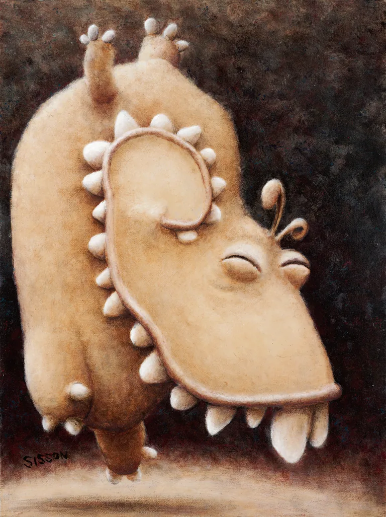 Wobbler, a joyful orange creature leaning through a loosely painted scene.