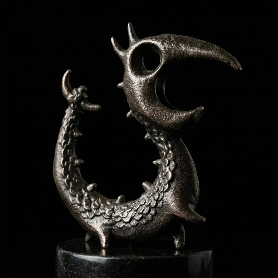 The cast-metal Dragon Opener standing against a black background.