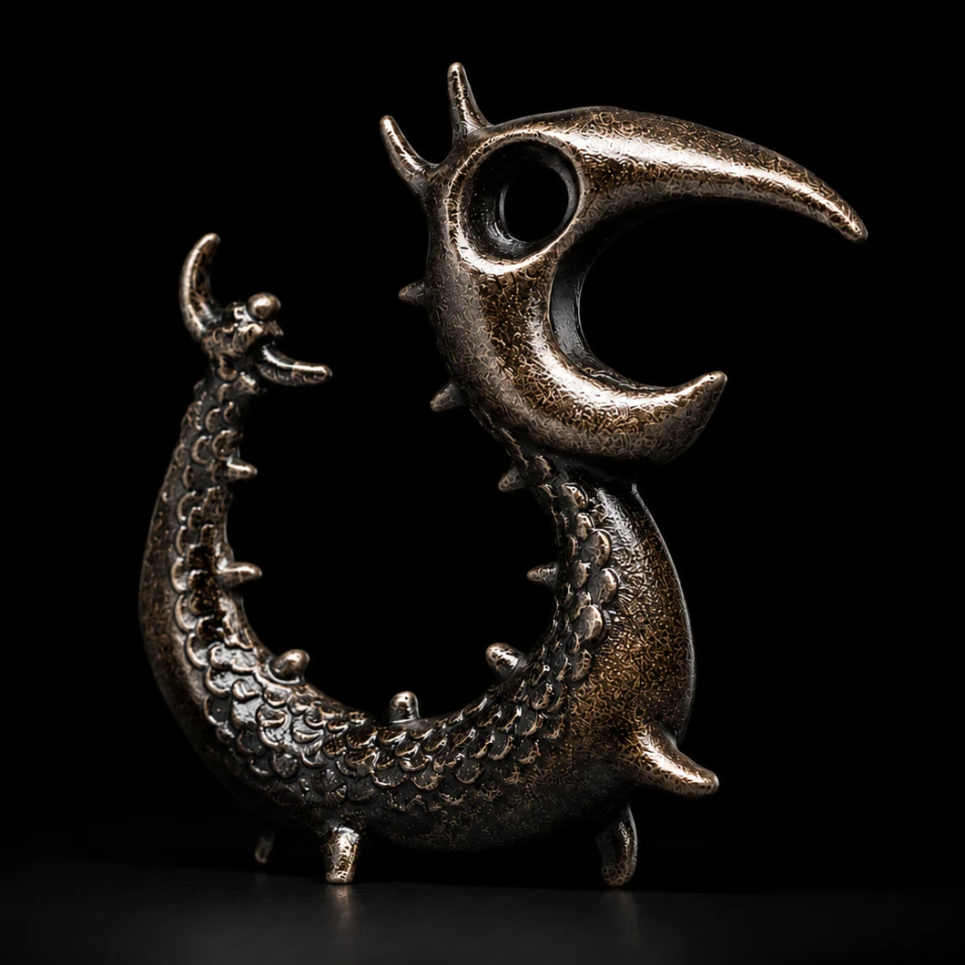 The solid metal Black Dragon Opener standing against a black background.