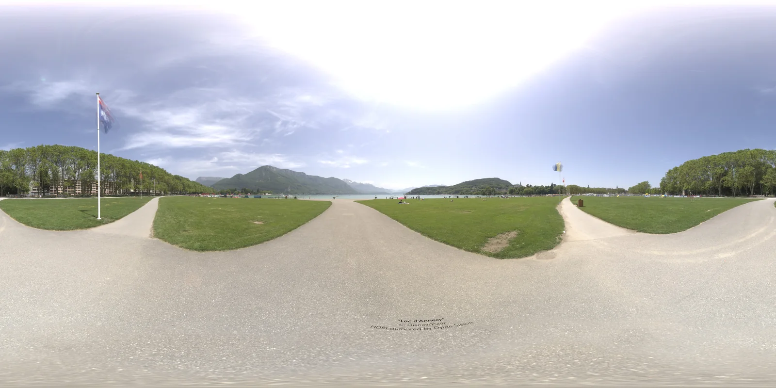 An equirectangular panorama of the Champ de Mars in Annecy during the animation festival.