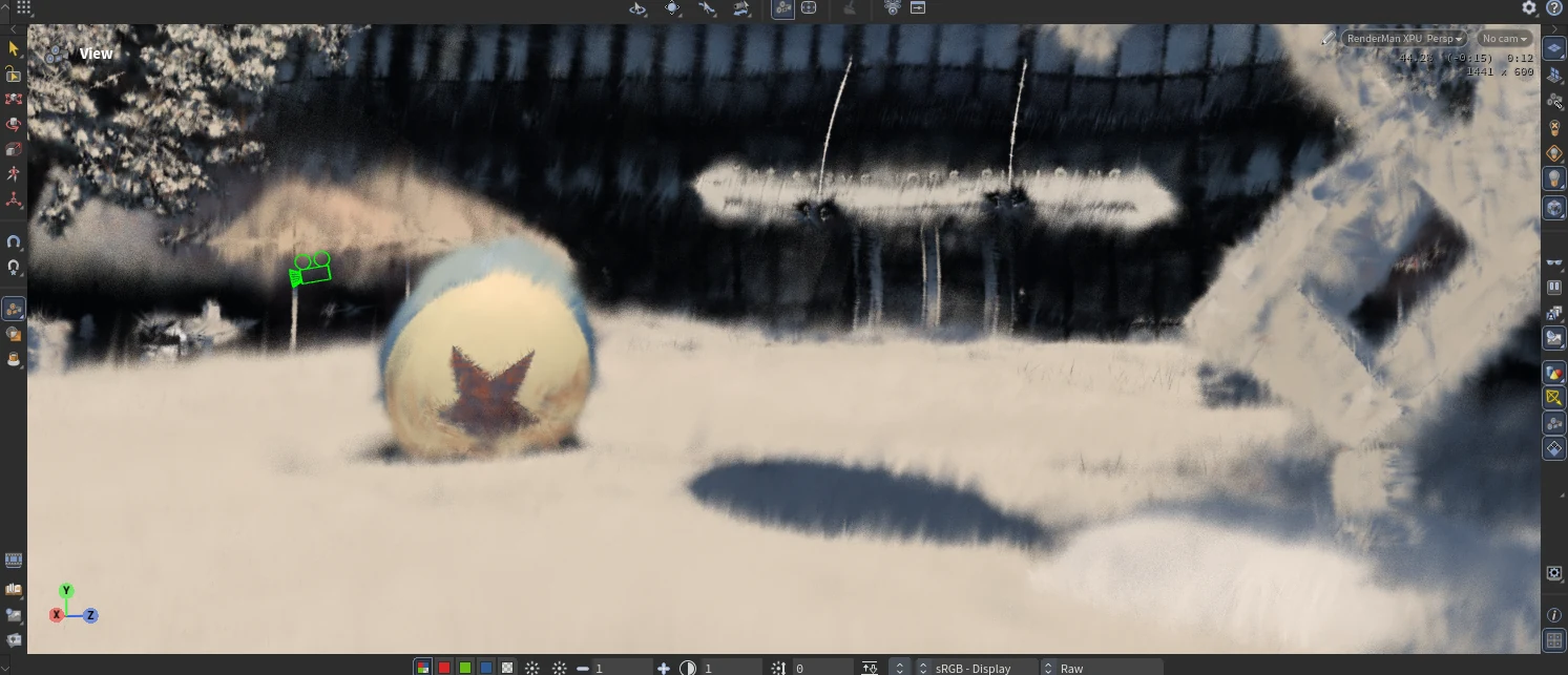Textured stylization applied to the whole plaza including the ball.