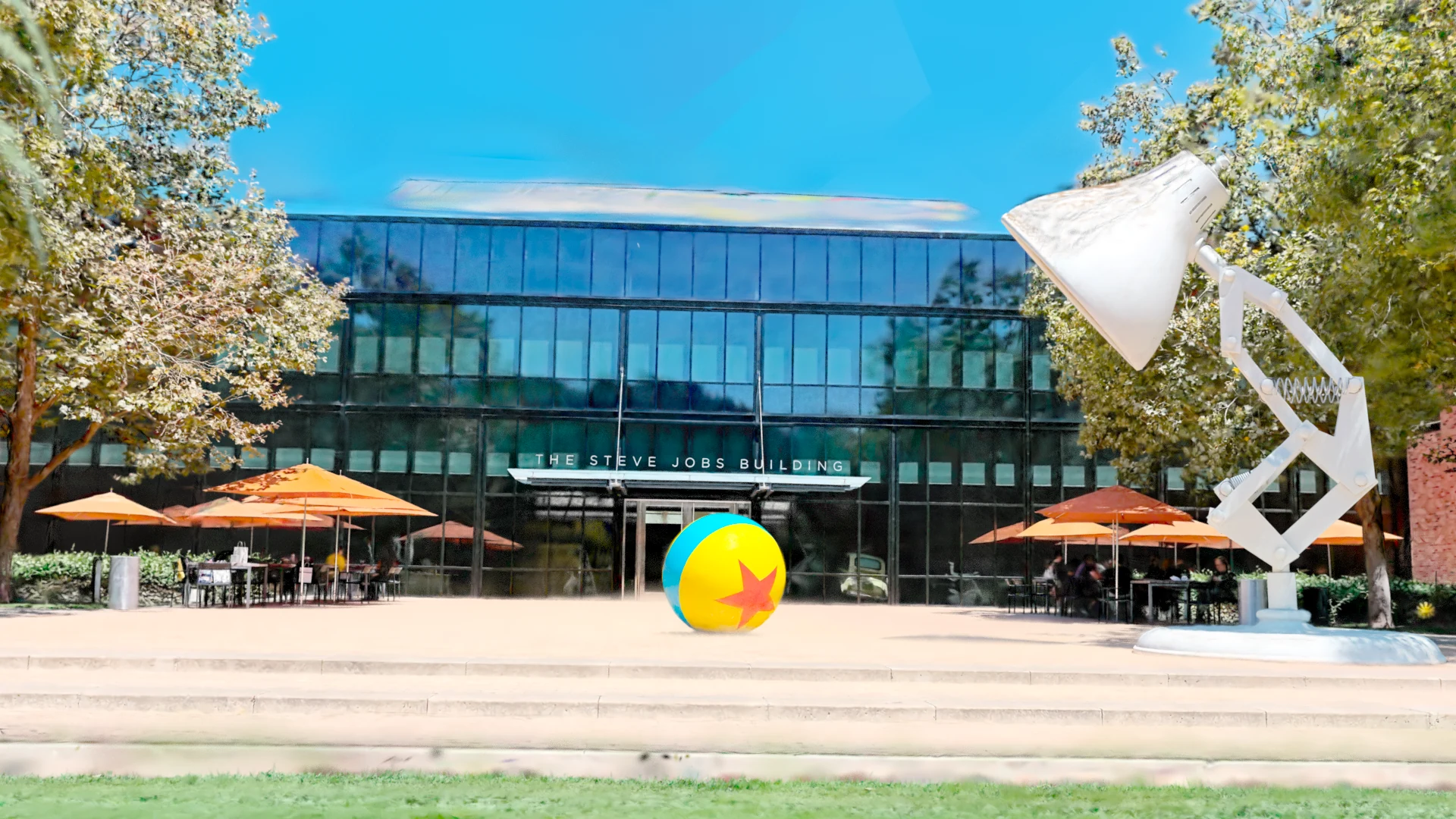 The captured Pixar plaza, rendered with RenderMan.