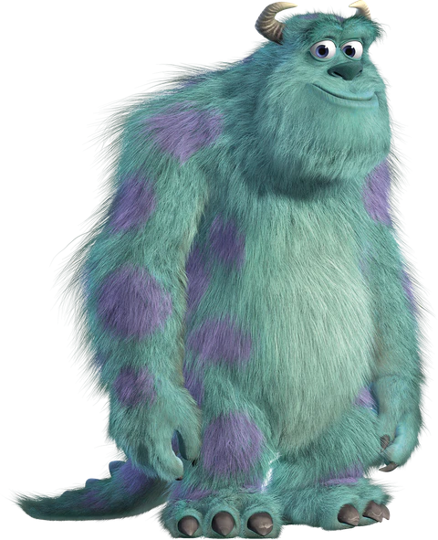 Sulley, the turquoise and purple-furred character from Monsters, Inc., standing against a transparent background.