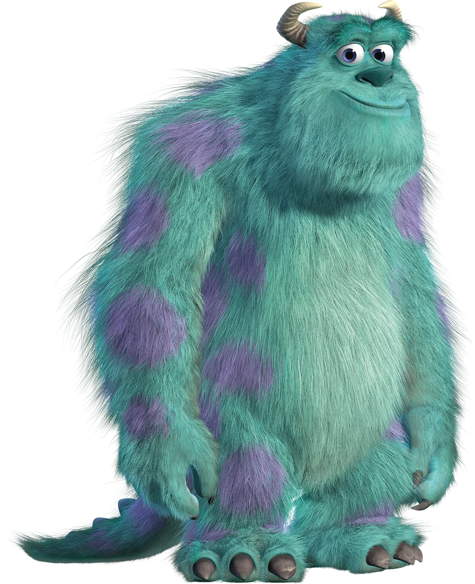 Sulley, the turquoise and purple-furred character from Monsters, Inc., standing against a transparent background.