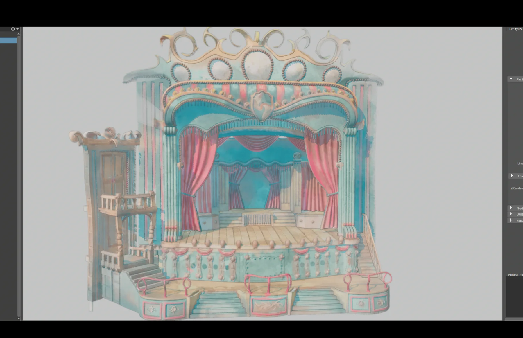 RenderMan for Maya showing the watercolor theater updating inside an interactive XPU render.